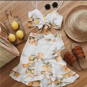 For Love and Lemons Limonada Crop Top Skirt Set XS